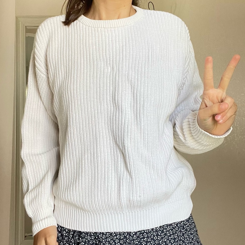💛Lands End Chunky White Sweater Oversized Fit